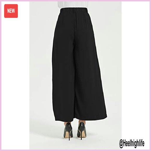 High Waist Wide Leg Palazzo Pants, Flowy Fabric, Zip Closure, Side Pockets - Picture 6 of 8